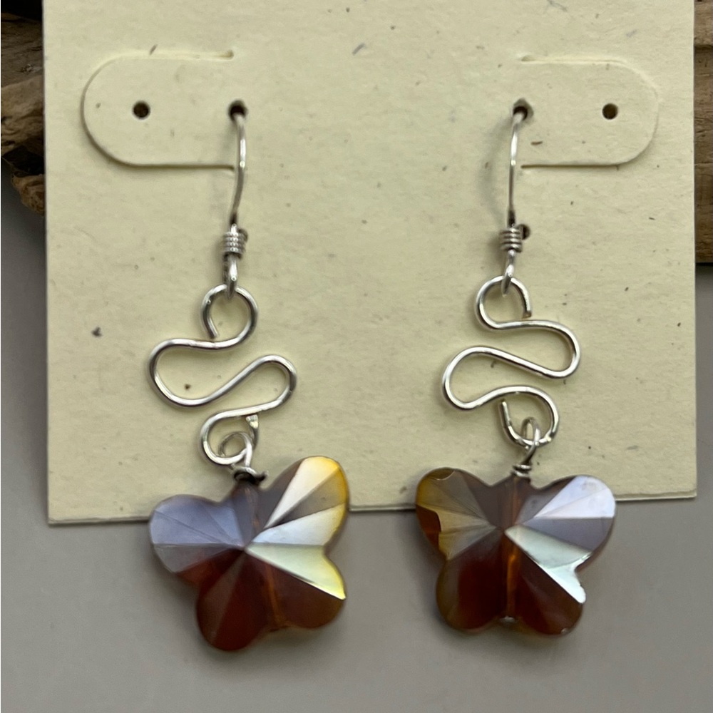 Sterling Silver Swirl Earrings with Amber Crystal Accents
